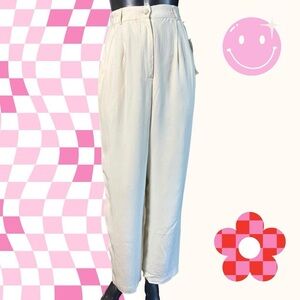 Vintage Cream high-waisted silk wild-leg women’s Trousers with lining